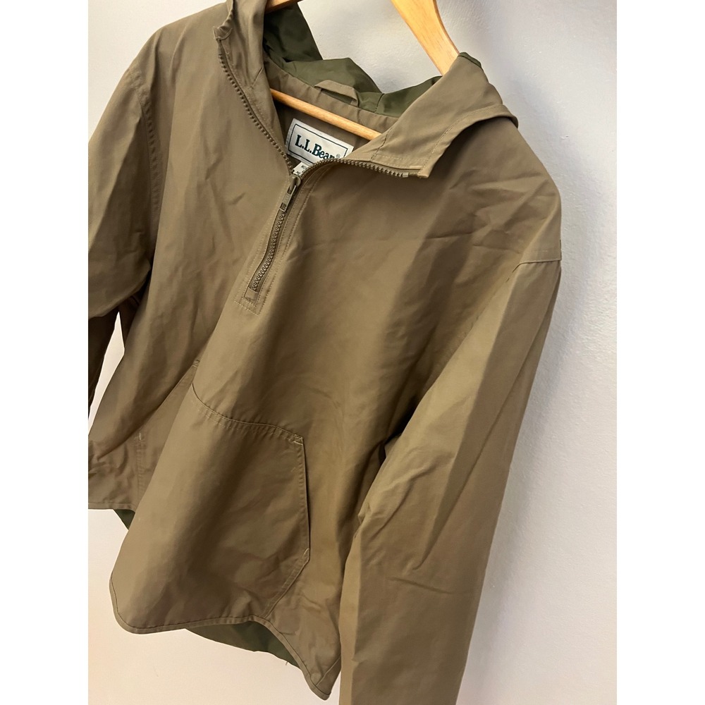 LL Bean Anorak Quarter Zip Pullover Rain Jacket Olive Green Hooded M Windbreaker - Picture 2 of 7